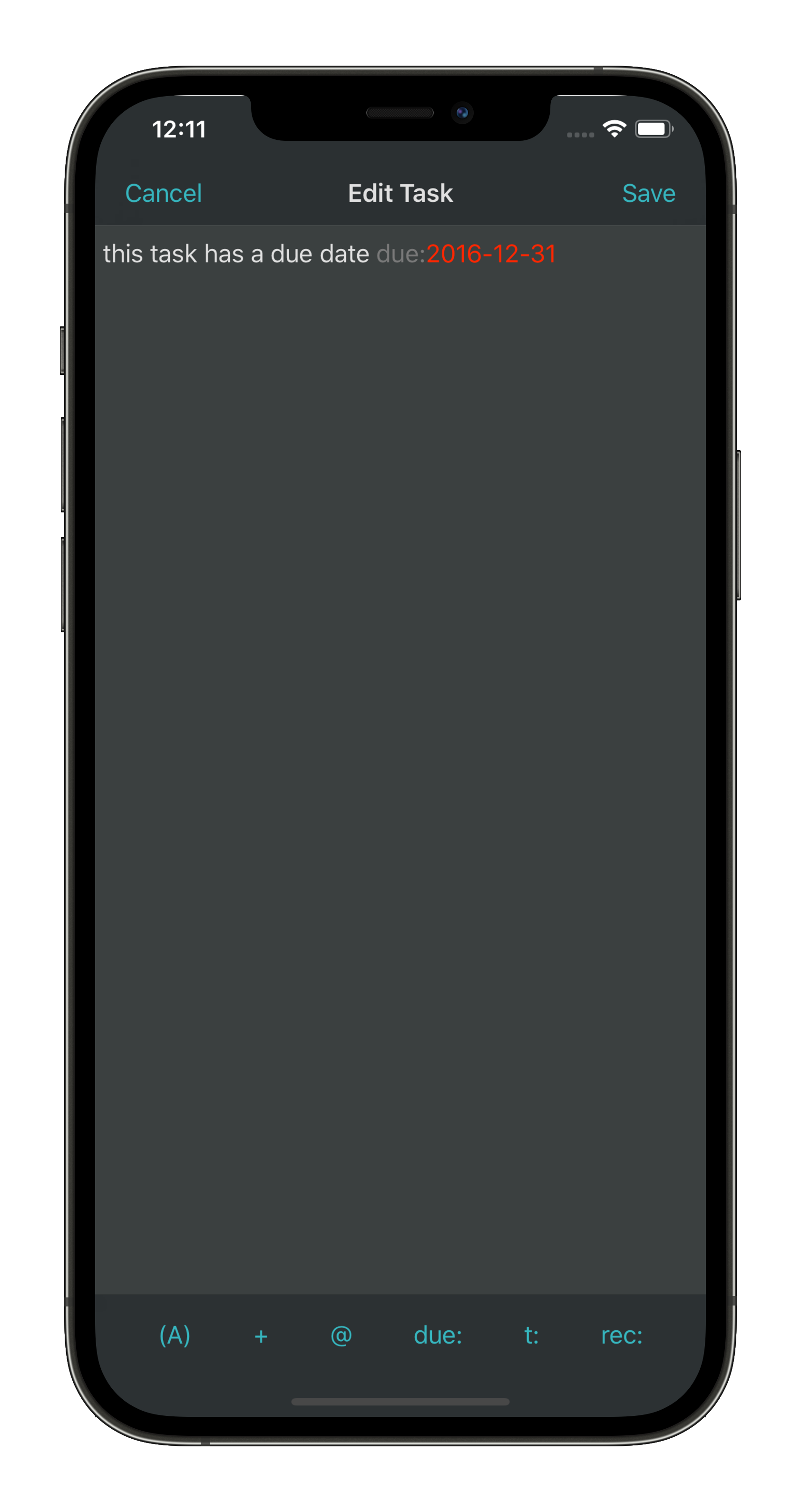 Screenshot of SwiftoDo running on iPhone, showing the task editor